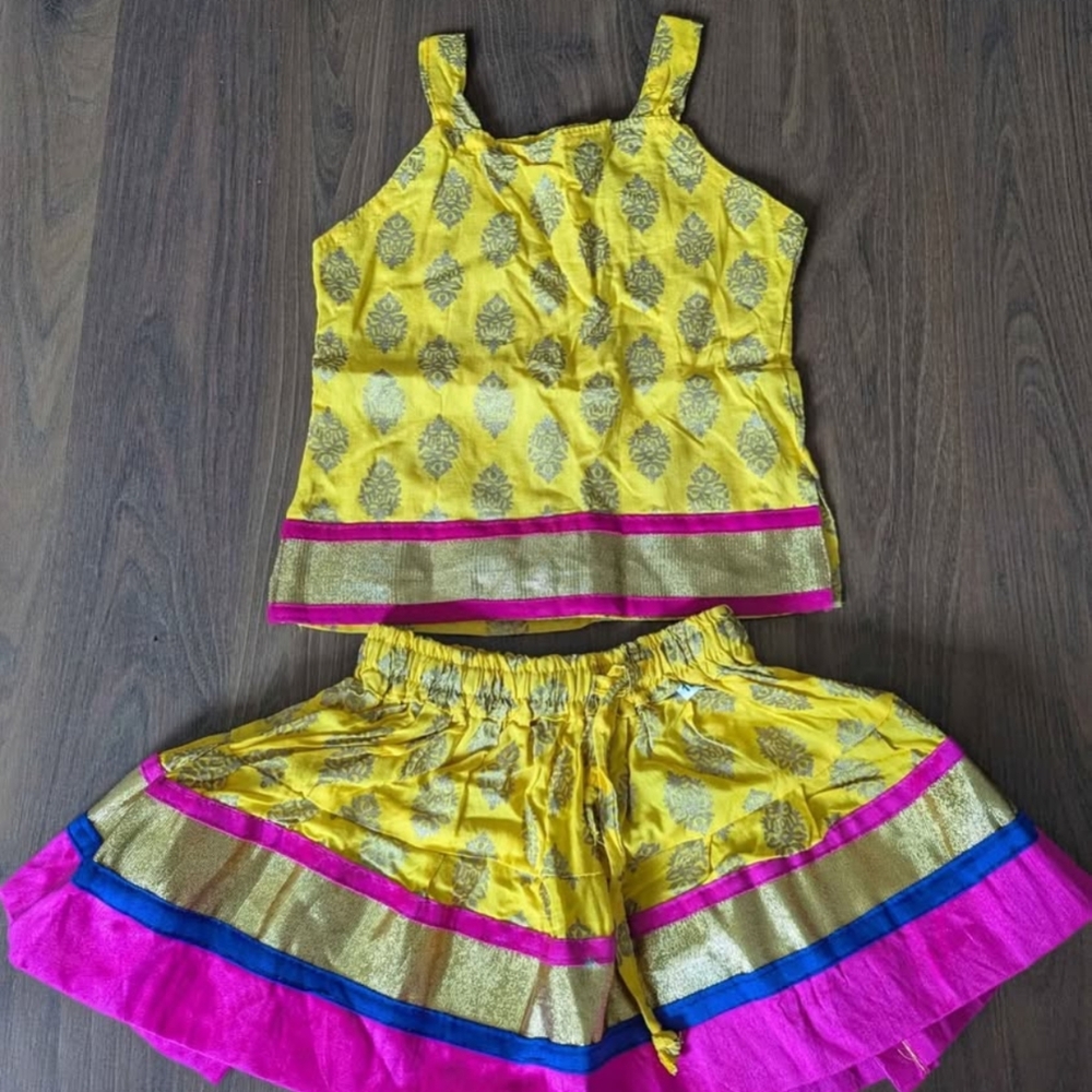 NWOT Vibrant Yellow and Pink Kids Top And Skirt Set